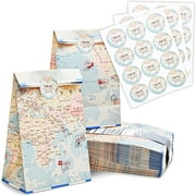 Blue Panda 36 Pack World Map Travel Favor Bags with Stickers Gift Bag for Travel Themed Party Decorations, Birthday Baby Shower Goodie Bags for Kids (8.7 x 5.15 In)