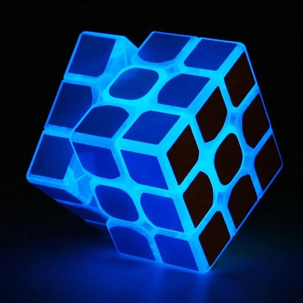 Cubo de velocidad luminoso azul 3x3x3 que brilla en la oscuridad cubo mágico rompecabezas de juguete - -