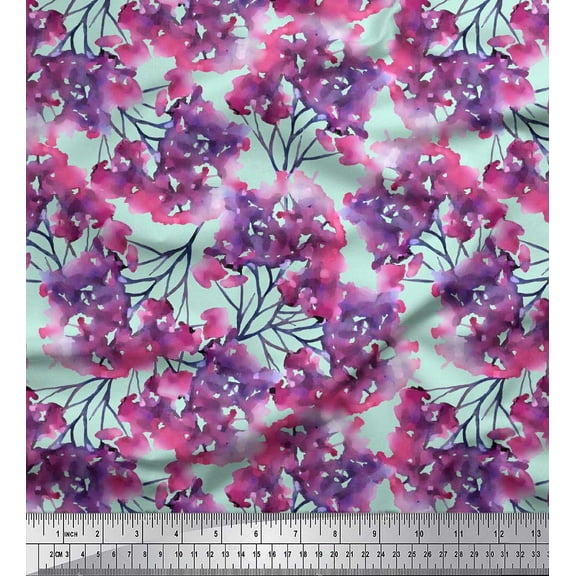 Soimoi Green Cotton Duck Fabric Flower Watercolor Print Fabric by The Yard 44 Inch Wide