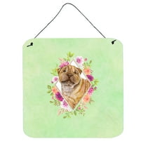 Carolines Treasures CK4341DS66 Shar Pei Green Flowers Wall or Door Hanging Prints 6x6 multicolor