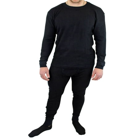 Mens Black Thermal Crew Neck Big & Tall Long Johns Underwear Set