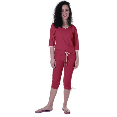 

Moomaya Womens Plain Nightwear Set w/ Capri Cotton Sleepwear 2 Pcs Nightdresses