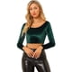 thumbnail image 1 of Top corto de terciopelo con hombros descubiertos y manga larga para mujer Verde oscuro XS, 1 of 6