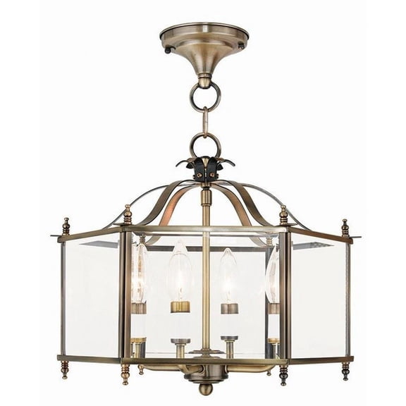 4 Light Convertible Pendant in Classical Style-13 inches Tall and 15.5 inches Wide-Antique Brass Finish Bailey Street Home 218-Bel-1764441