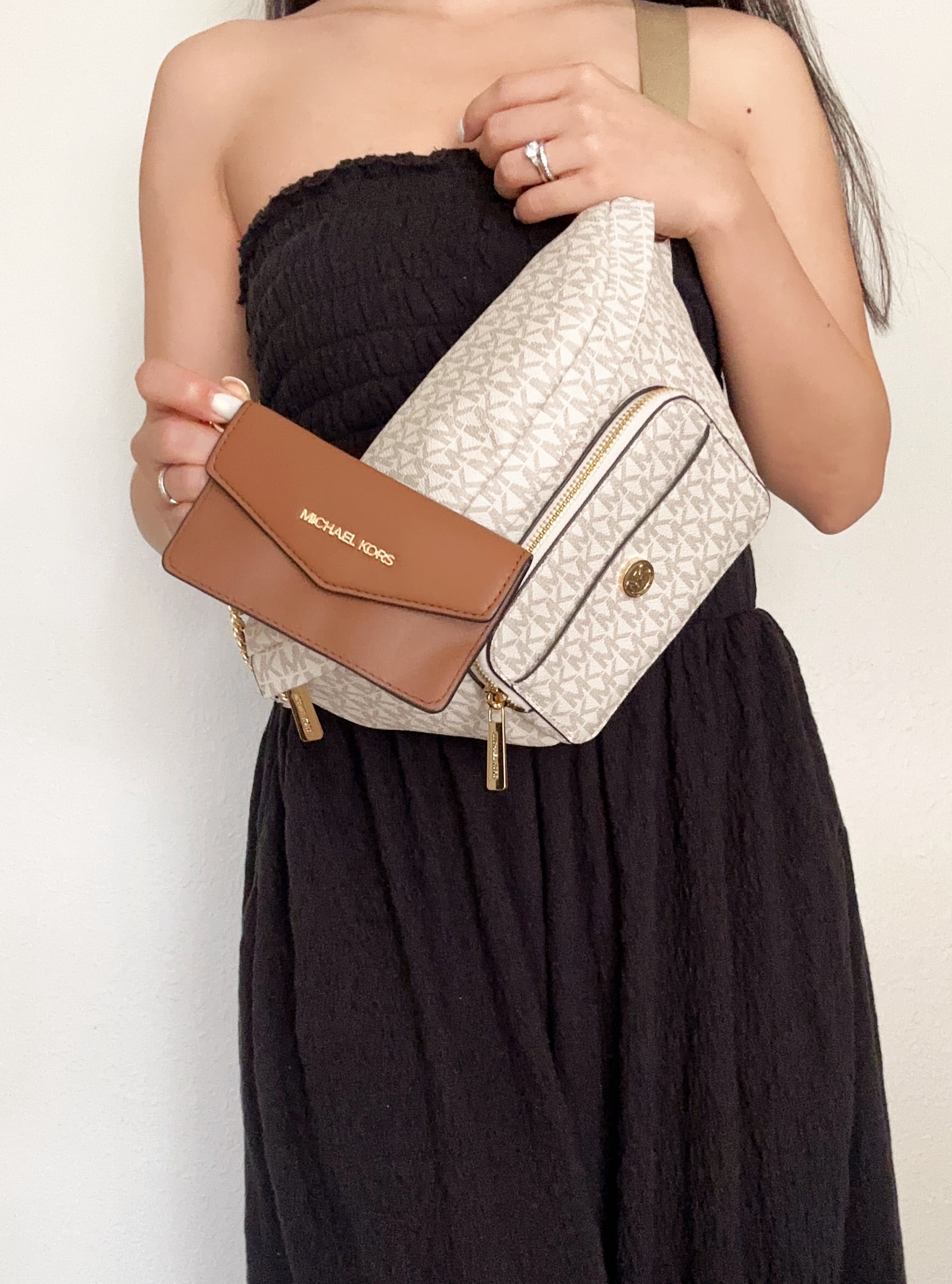 Michael Kors Maisie Large Leather Fannypack 2 in 1 Sling Pack Brown MK Signature Walmart
