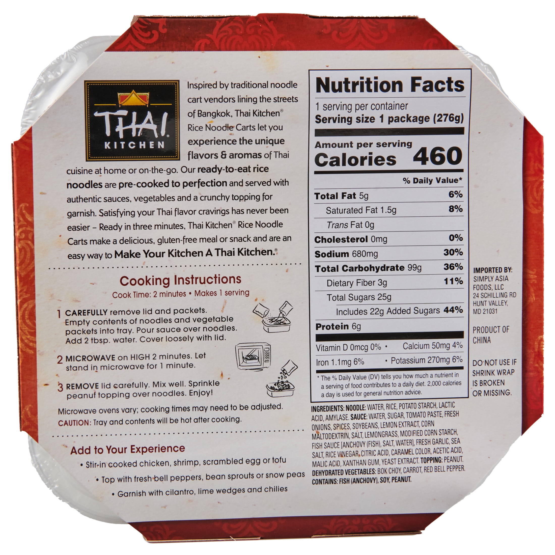 (3 pack) Thai Kitchen No Artificial Flavors Pad Thai Rice Noodle Cart, 9.77 oz Cup
