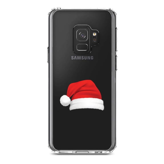 DistinctInk Clear Shockproof Hybrid Case for Samsung Galaxy S9 (5.8" Screen) - TPU Bumper Acrylic Back Tempered Glass Screen Protector - Realistic Santa Hat Christmas