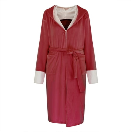

Summer Savings Clearance 2023! PEZHADA Women s Pyjamas Unisex Winter Women Lengthened Plush Shawl Bathrobe Long Sleeve Robe Hooded Coat Red XL