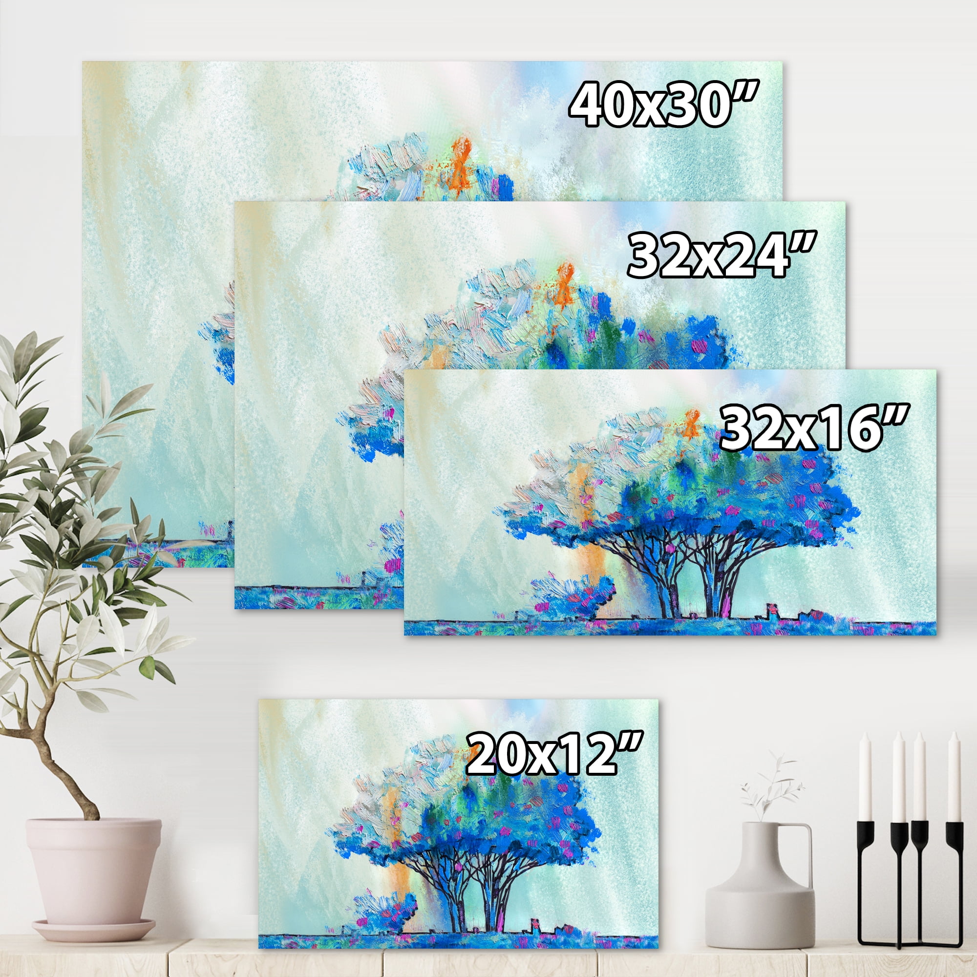 Designart ' Blue Coloured Tree Abstract Impression I ' Modern Canvas Wall Art Print