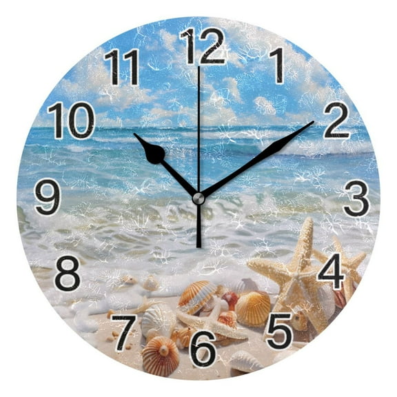 Ryvnso Starfish Seashell on Beach Wall Clock Non Ticking Silent Kitchen Clock Battery Operated Clocks 10 inch