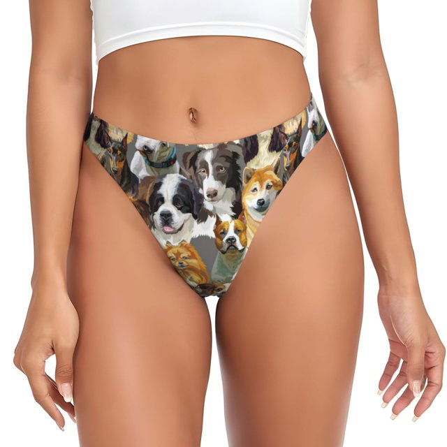 Fotbe Cute Dog Tanga Sin Costuras para Mujer con Estampado – Panties Invisibles, Transpirables y Cómodos para Uso Diario-X-Large