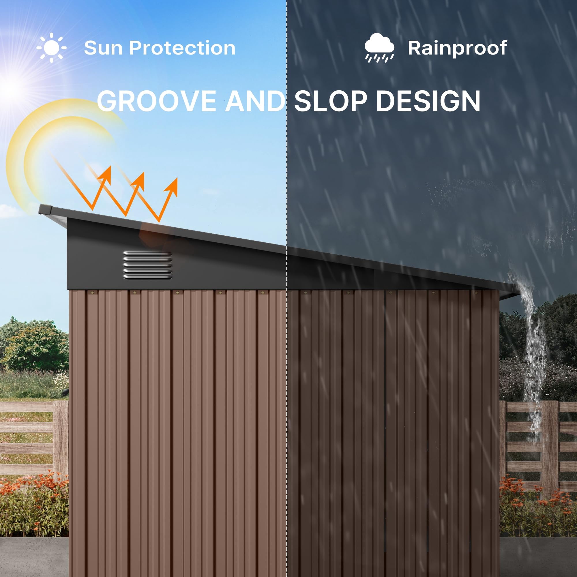 Lofka Outdoor Storage Shed with with Sliding Door, 6x4" Metal Garden Shed with Transparent Panel Windows for Patio & Lawn, Brown