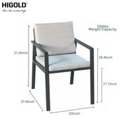 HIGOLD 3801 Nofi Patio Dining Chair with Cushion Set of 2, Outdoor Aluminum Furniture for Garden Living