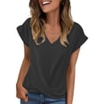 thumbnail image 4 of Women's T-shirts Solid Color V Neck T Shirt Elegant Short Sleeved Top For Spring And Summer Women's Clothing T-shirts, 4 of 7