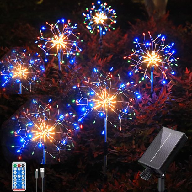 Luz de fuegos artificiales solares para exteriores YZYOE, paquete de 6, impermeables