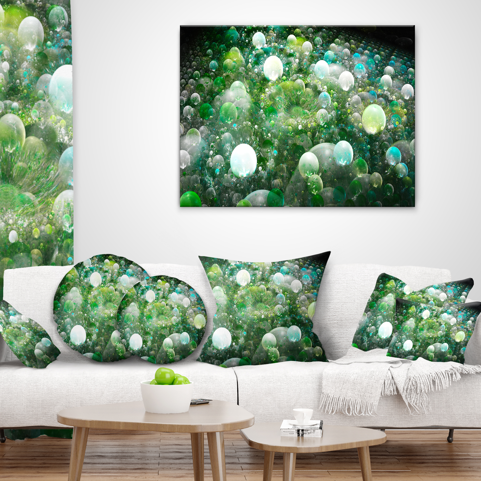Designart Green Fractal Molecule Pattern - Abstract Throw Pillow - 18x18