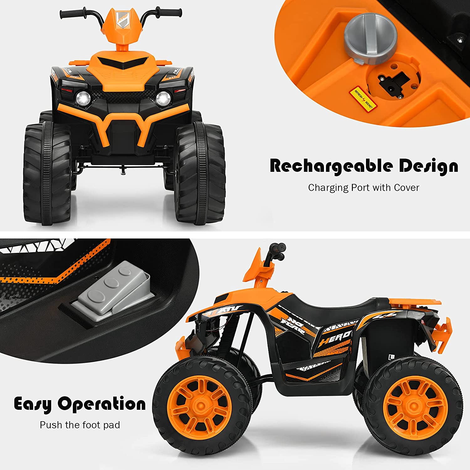 Infans 12V Kids 4-Wheeler ATV Quad Ride On Car w/ LED Light & Music Orange