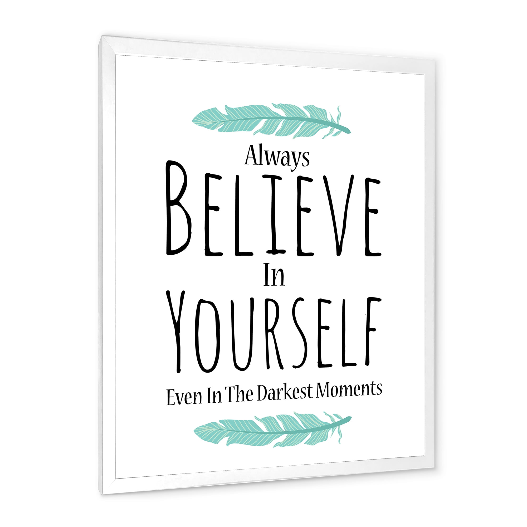 Designart 'Believe In Yourself Quote On White' Traditional Framed Art Print
