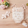 thumbnail image 3 of Xingqing Baby Girls Lace-Up Suspender Bodysuits Sweet Pattern Printing Ruffles Jumpsuits and Headband Set, 3 of 6