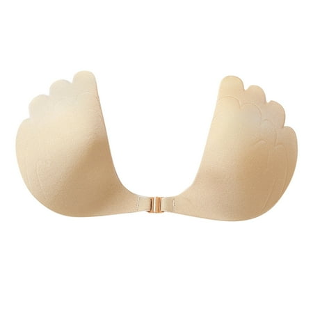 HYSYSB Strapless Bras for Women sticky Bra push Up Bra bandeau Bra thin Sticky Bra Breathable Strapless Front Button Bra Adhesive Up Silicone Wedding Party Backless Dress tube Top Khaki 2 One Size