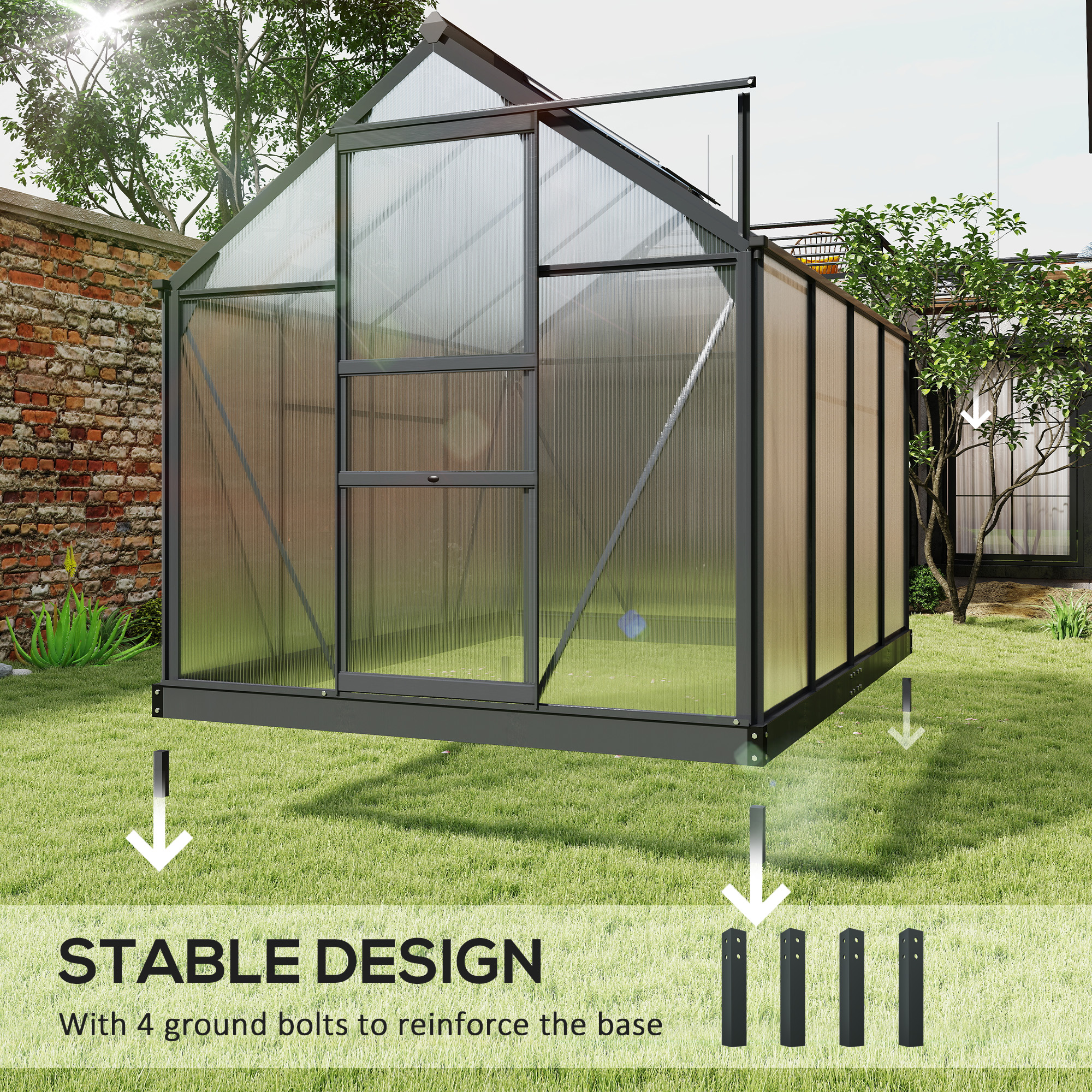 Outsunny 6.2' x 8.3' x 6.6' Polycarbonate Greenhouse, Heavy Duty Outdoor Aluminum Walk-in Green House Kit with Vent Door for Backyard Garden, Gray