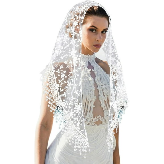 Mantilla Veils Latin Mass Lace Flower Spanish Headwrap Catholic Chapels Shawl for Religious Event and Formal Occasion
