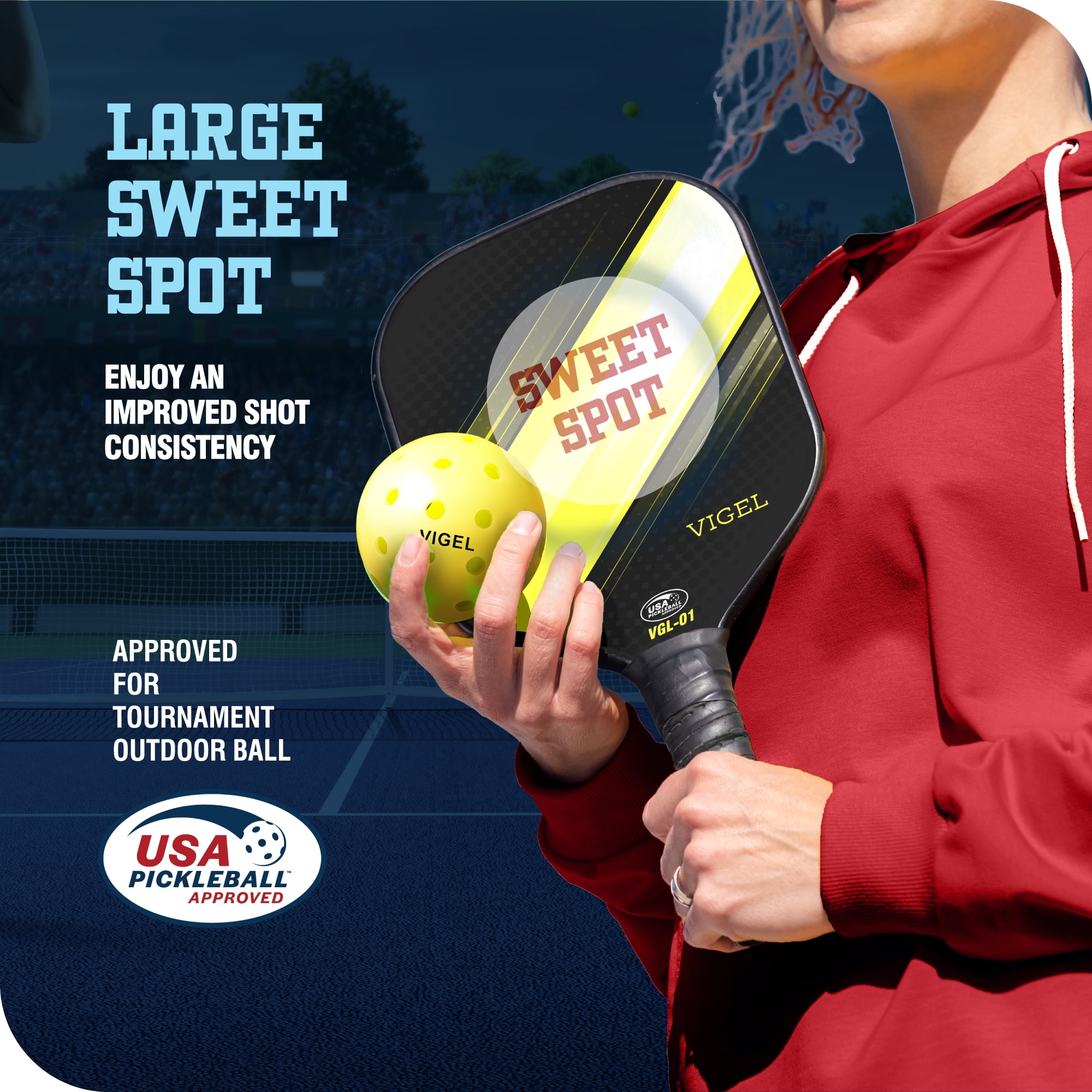 Vigel Pickleball Paddle Set - USA Pickleball Approved Pickleball Rackets - Honeycomb Core with Multilayer Fiberglass Surface