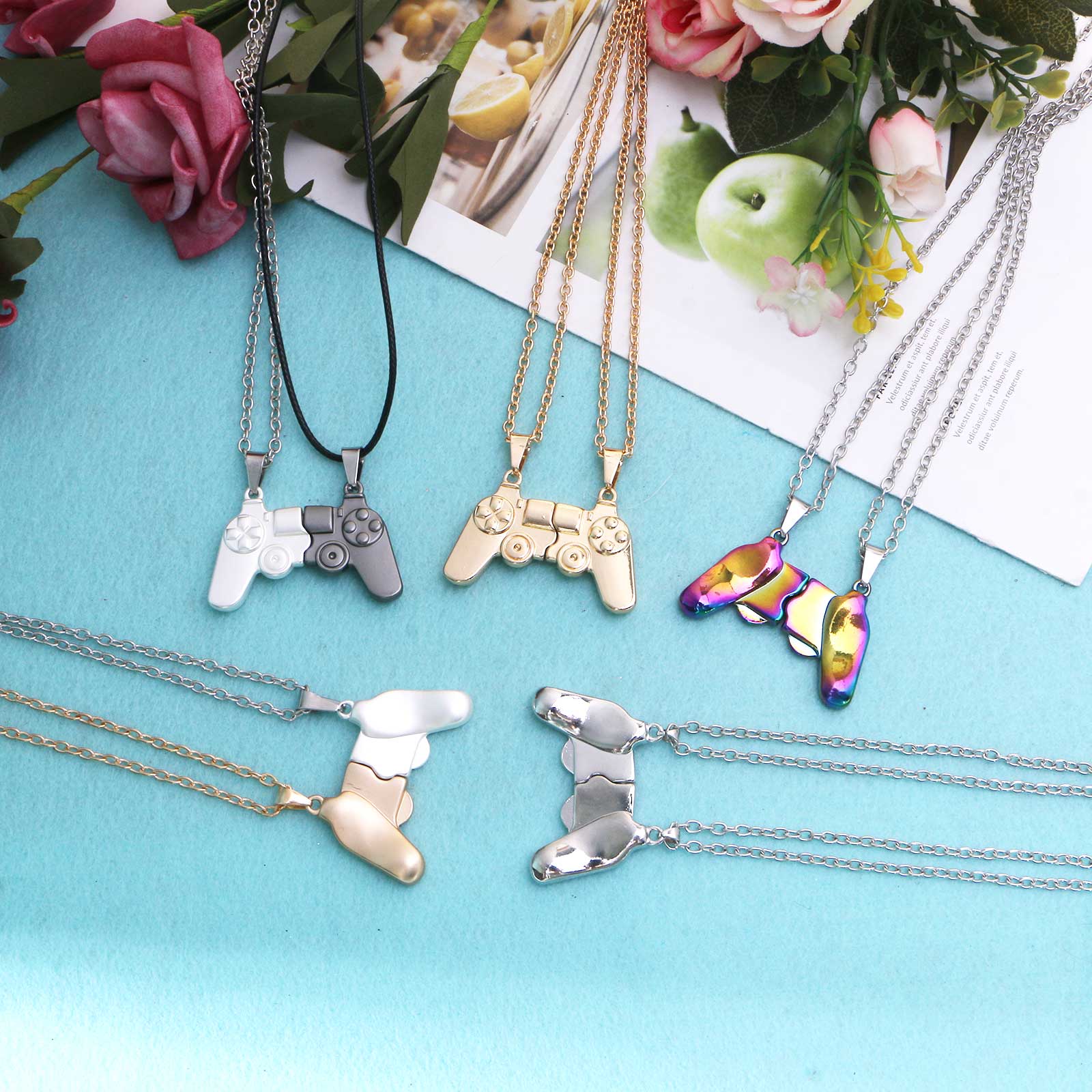 2 Pcs/set Couple BFF Matching Magnet Necklaces Game Controller