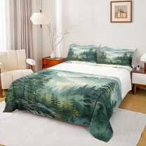 Homewish Smoky Jungle 4-Piece Full Size Sheets For Boys Girls,Botanical Plants Bed Sheets,Green Woodland Lightweight Sheet Sets,Luxury Bedroom Decor