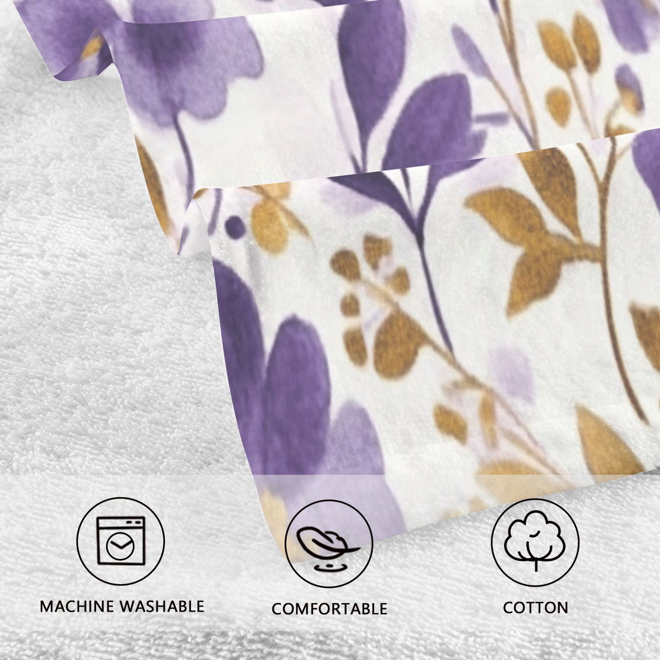 2 Pcs Absorbent Face Towel Bath Hand Towels Soft Breathable Cotton Towel Set for Bathroom Kitchen Hotel Spa Decor Purple and Gold Floral