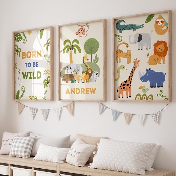 Safari Animal Nursery Safari Animal Jungle Nursery Decor Safari Decor Room Jungle Animal Wild Animal Nursery Set 3 Unframed Paper Print 8x12