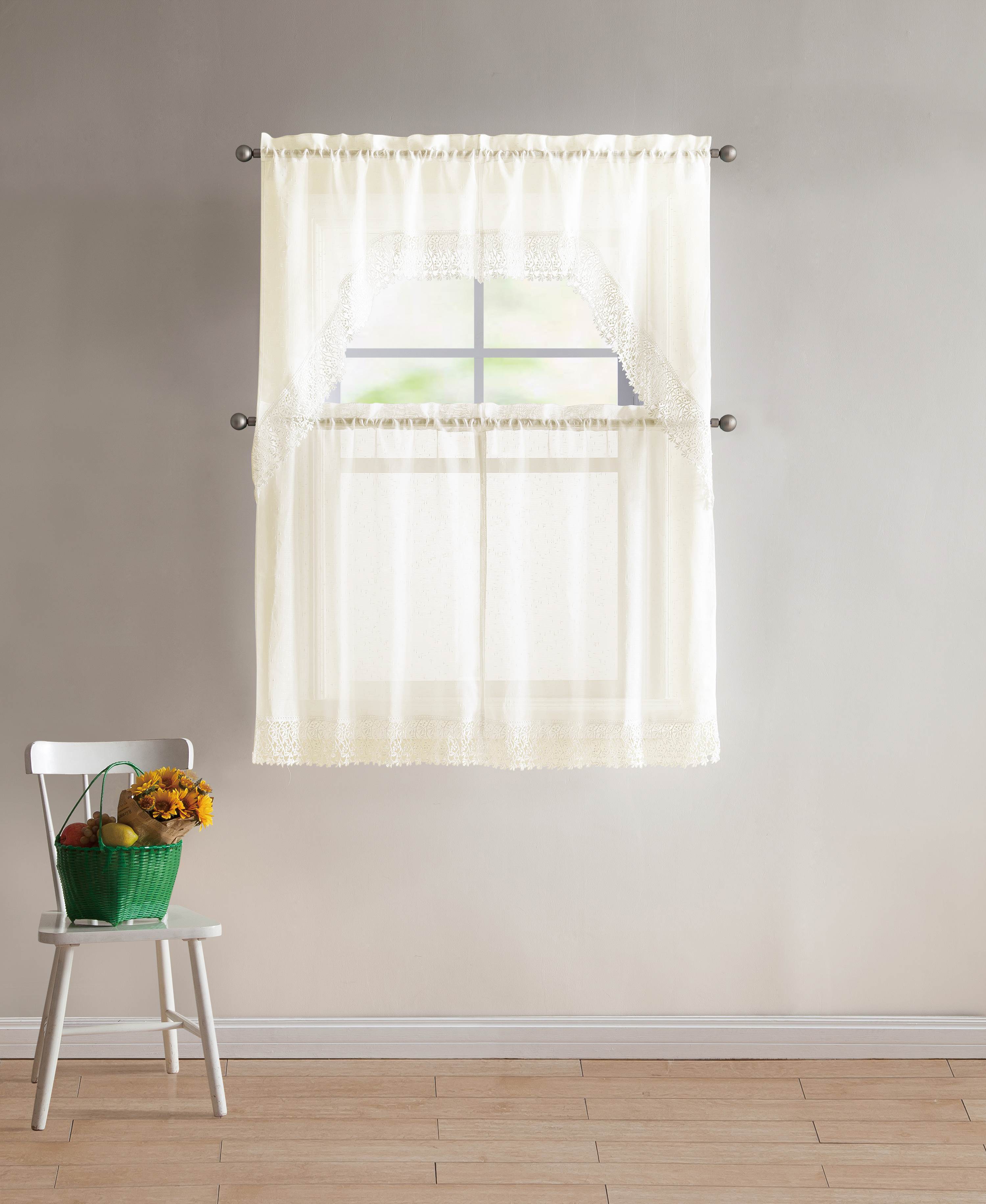 VCNY Home Farrah Lace 4Piece Kitchen Curtain Set, Includes 2 Swag
