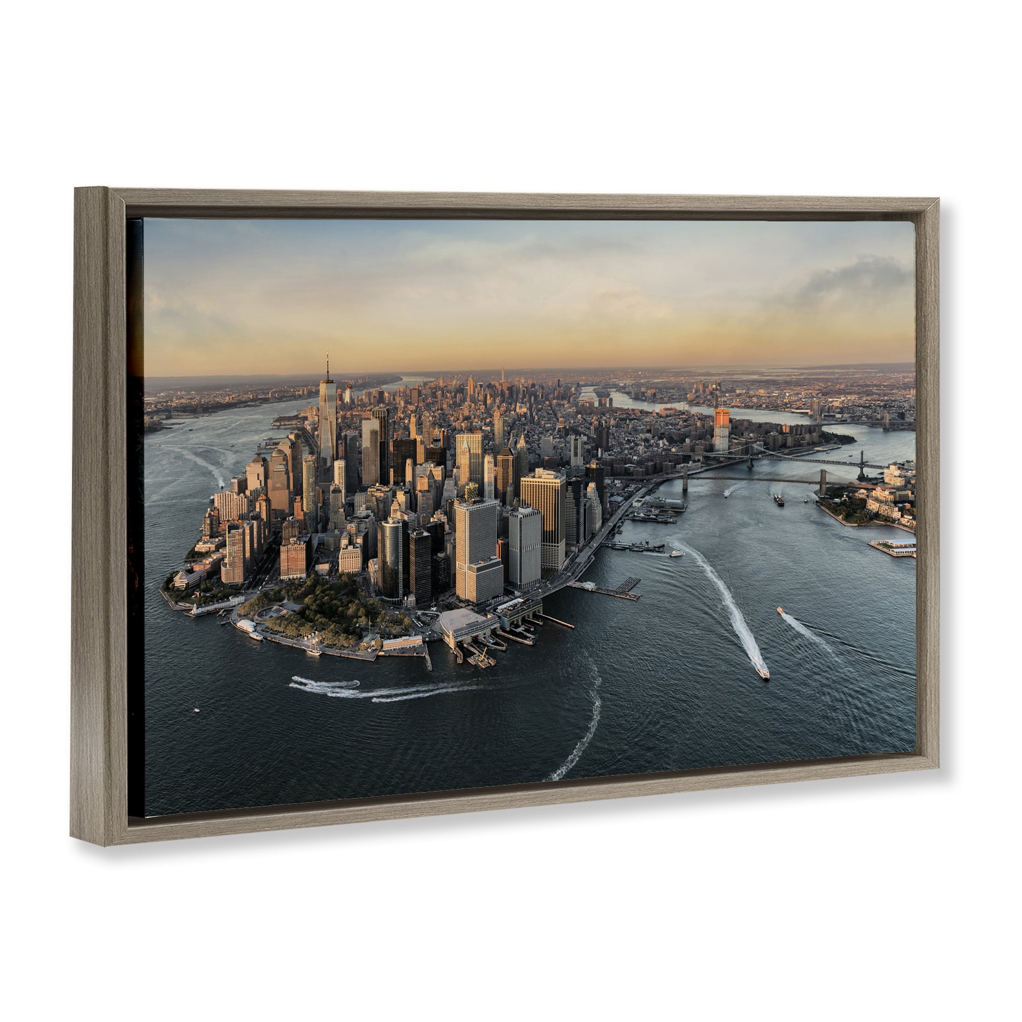 Stupell Industries Manhattan From Above Brown Framed Floater Canvas Wall Art, design by Scott Stulberg