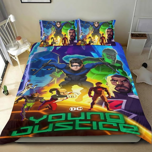 Young Justice-themed Bed Sheet Set Three Piece Set Comfortable And Skin Friendly Unique Design Home Decor Gifts For Family Friends fans54''x79''（135cm*200cm）