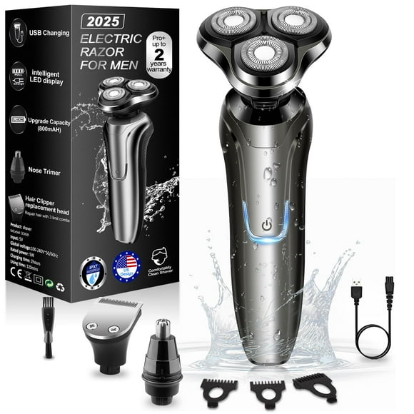 Handsomeface Rasoir Électrique pour Hommes, Rasoirs Électriques pour Hommes, Rasoir Rotatif 4 en 1 à Sec et Humide, Étanche, Rasoirs, Rasoir pour le Visage Sans Fil Rechargeable par USB pour le Rasage, Cadeau de Voyage pour D