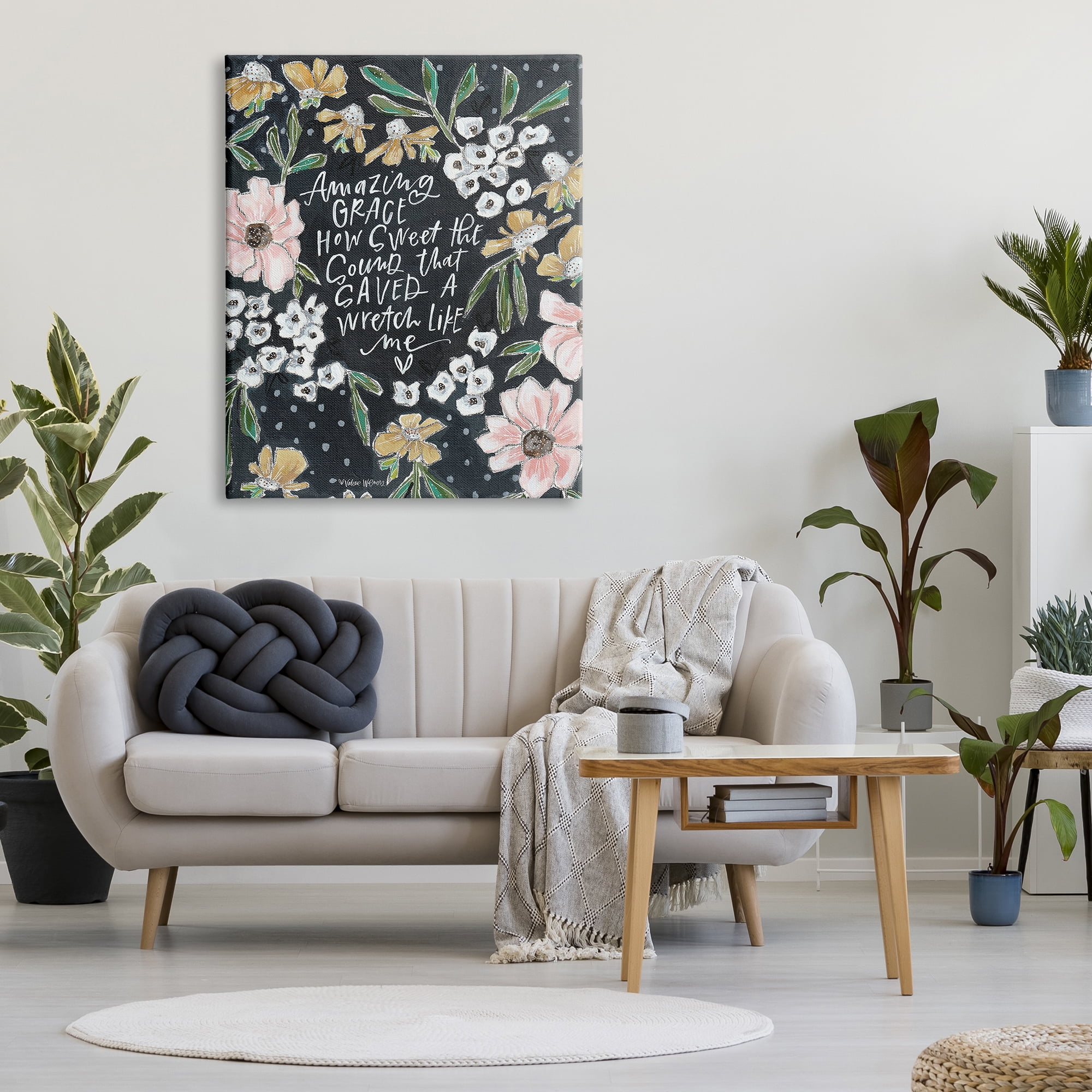 Stupell Industries Amazing Grace How Sweet Quote Blushing Spring Florals, 36 x 48, Designed by Valerie Wieners