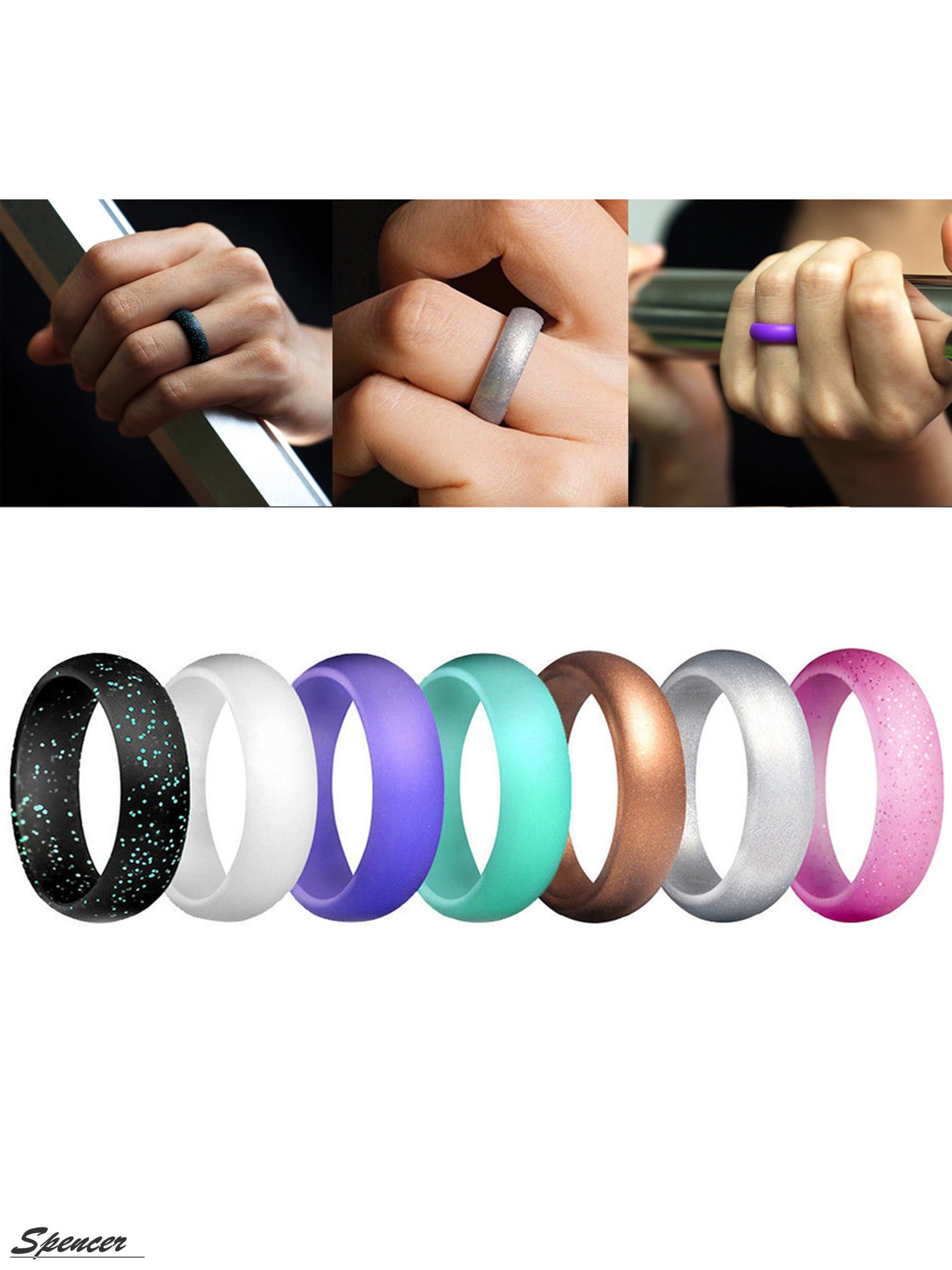 10Pcs Women Glitter Silicone Wedding Ring Rubber Band Modern Gym Crossfit Rings 