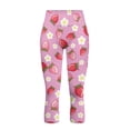 thumbnail image 4 of SCRAWLGOD Strawberry Floral Pink Soft Capri Leggings for Women High Waisted Breathable Capri Leggings with Pockets Tummy Control Yoga Pants for Athletic Running, 3XL, 4 of 7