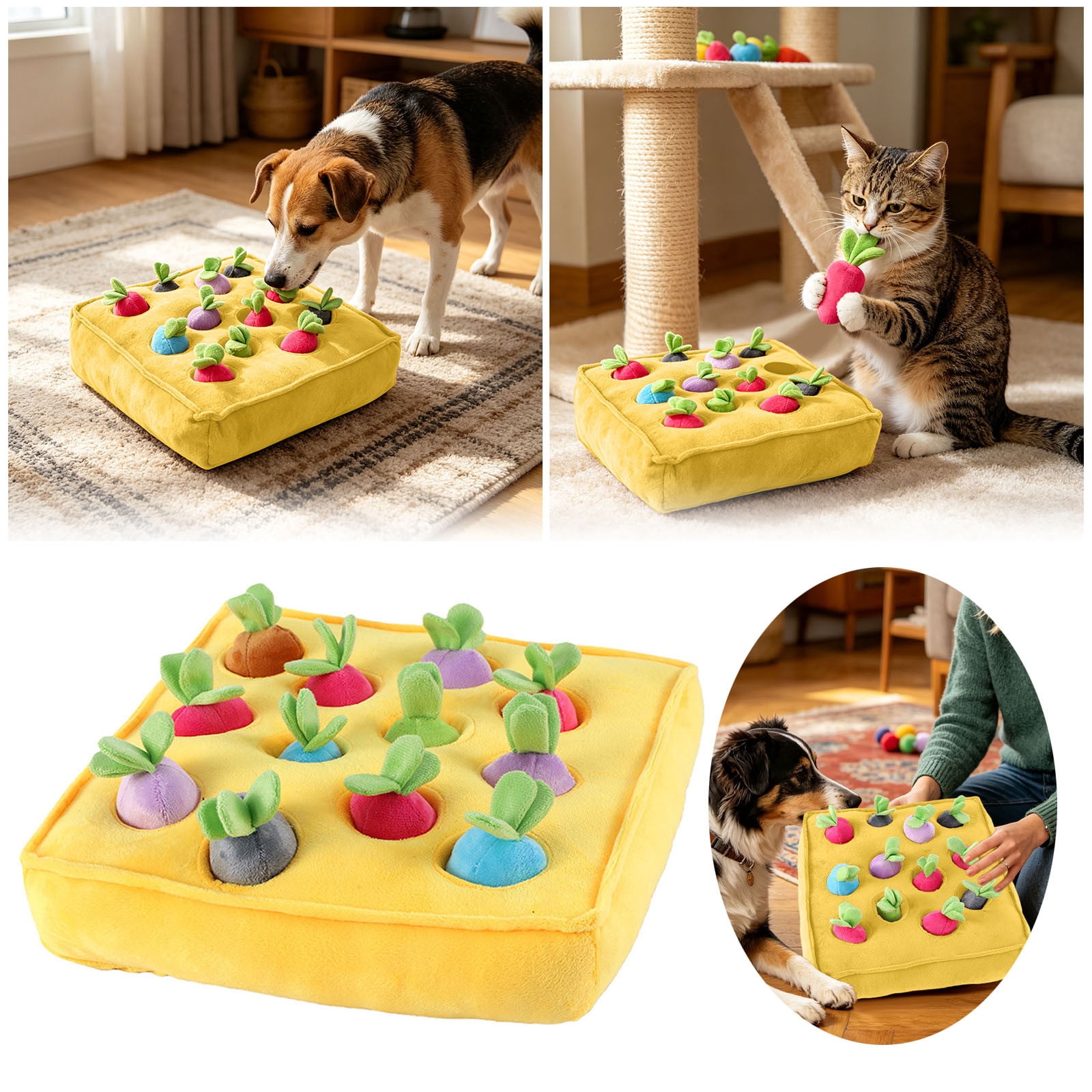 Interactive Dog Puzzle Toy Carrot Pull Pet Toy with Crinkle Sound Plush Vegetable Patch Hide-and-Seek Game for Cats and Dogs