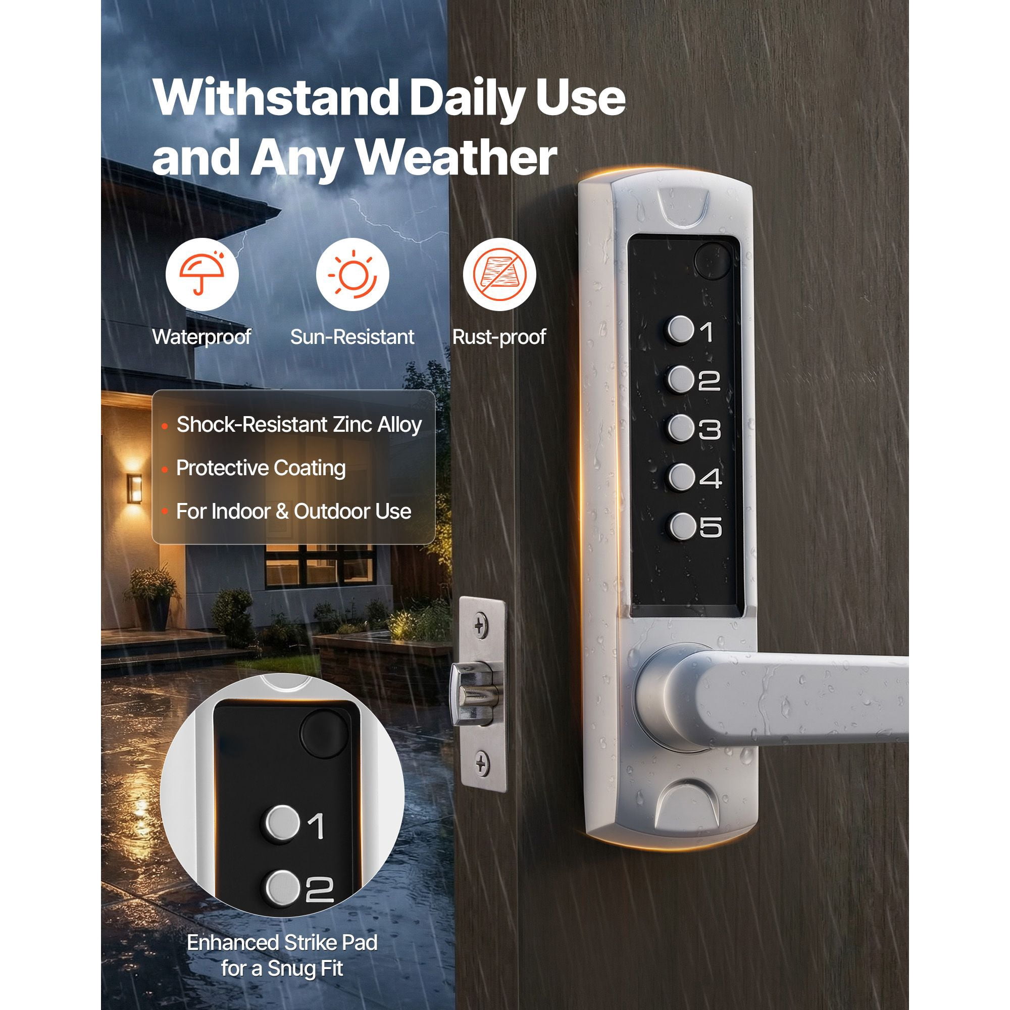 Mechanical Keyless Door Lock Gen2 Single-Sided 5-Digit Code Zinc Alloy for Front Gate Garden Garage