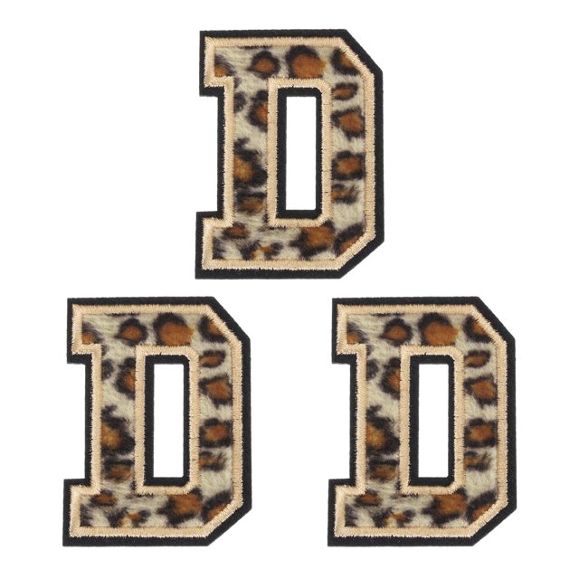 Parche de letras D de Uxcell, parches de leopardo, parche de letras D de 6CM/2.36" con proceso de adhesivo termofusible para reparación de ropa 3PCS