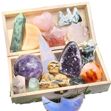 Healing Crystals Stone Mix Set Radom Crystals Bulk for Healing Reiki Mysterious Gifts for Women Crystal for Positive Energy Home Decor Tower Sphere Tumbling Nature Rough Stones