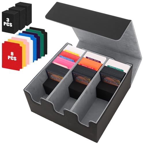 QLOUNI Card Storage Box for Trading Cards, 2100+ Card Deck Case with PU Leather and Magnetic Closure, TCG Storage Box, Suitable for MTG, YuGiOh, and Sports Cards, Includes 8 Card Dividers