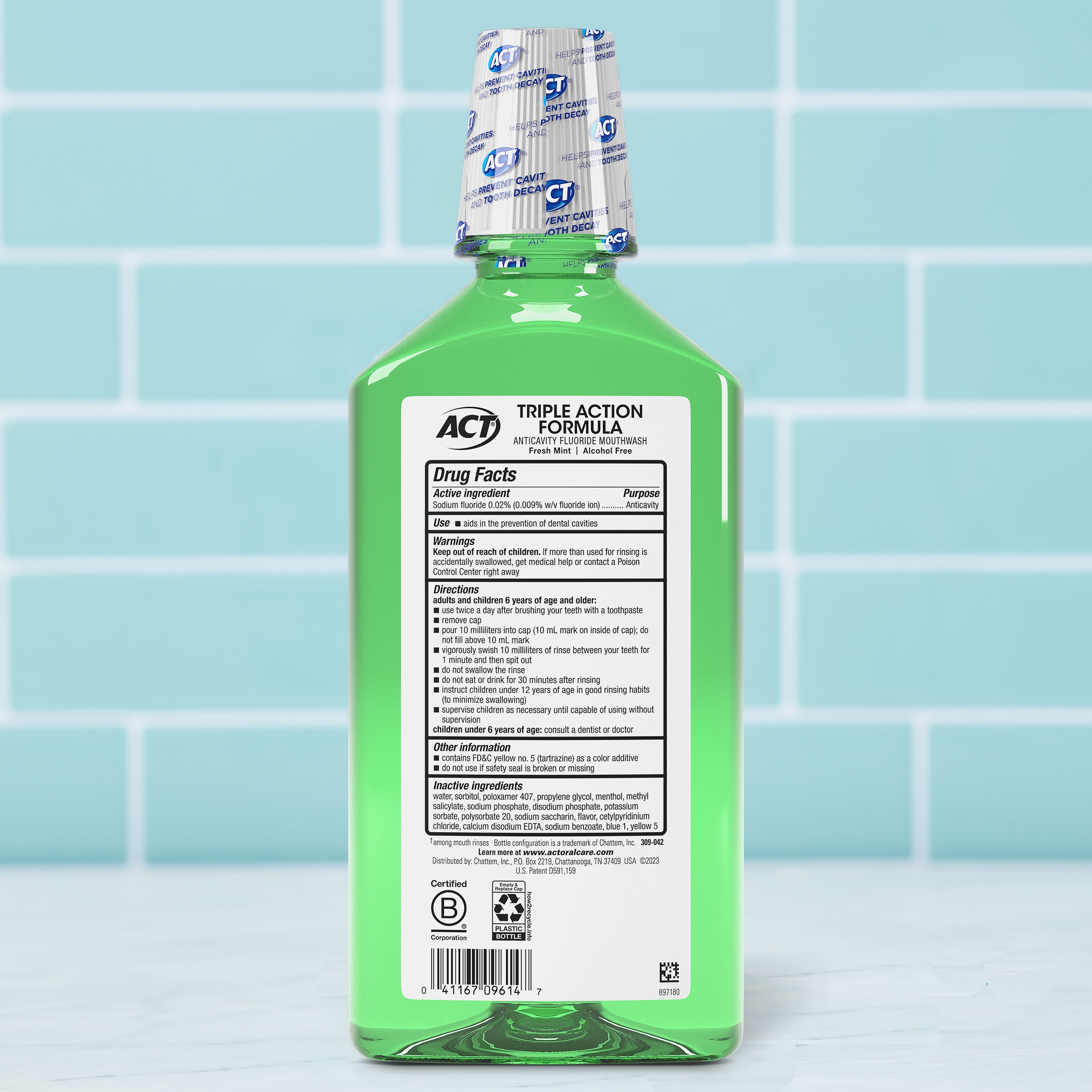 (3 pack) ACT Total Care Anticavity Fluoride Mouthwash, Fresh Mint, 33.8 fl. oz.