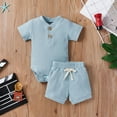 thumbnail image 2 of New born Baby Boy Clothes Baby Boys Summer Outfits Short Sleeve Ribbed Rompers Shorts 2Pcs Summer Clothes Sets, 2 of 6