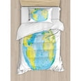 thumbnail image 3 of Earth Duvet Cover Set Queen Size, Hand Drawn Watercolor Style Earth Kids Art with Color Stains, Decorative 3 Piece Bedding Set with 2 Pillow Shams, Pale Blue Yellow Pistachio Green, by Ambesonne, 3 of 3