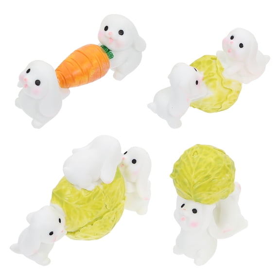 DRAFIDEEP 4-Piece Miniature Resin Bunny Figurines Yellow Landscape Ornaments for Home and Desktop Decoration