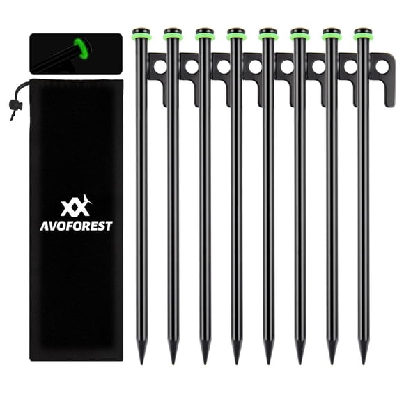 Estacas para Tienda de Campaña AVOFOREST de Alta Resistencia 30 cm 8 unidades con Bolsa de Almacenamiento