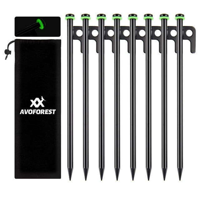 Estacas para Tienda de Campaña AVOFOREST de Alta Resistencia 30 cm 8 unidades con Bolsa de Almacenamiento