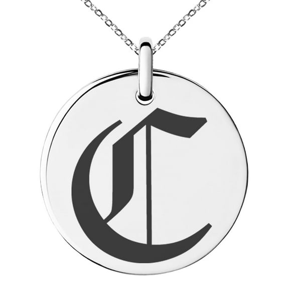 Stainless Steel Letter C Initial Old English Monogram Engraved Small Medallion Circle Charm Pendant Necklace